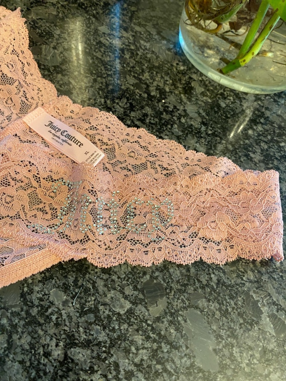 Juicy Couture Peach Pink Lace Hipster with Rhinestone Logo